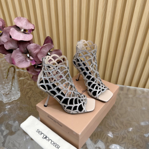 Sergio Rossi SR Mermaid Caged Crystals Beige Leather Heeled Sandals 100MM Sergio Rossi SR Mermaid Caged Crystals Beige Leather Heeled Sandals 100MM