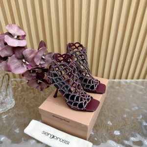 Sergio Rossi SR Mermaid Caged Crystals Burgundy Leather Heeled Sandals 100MM Sergio Rossi SR Mermaid Caged Crystals Burgundy Leather Heeled Sandals 100MM
