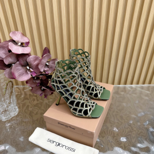 Sergio Rossi SR Mermaid Caged Crystals Green Leather Heeled Sandals 100MM Sergio Rossi SR Mermaid Caged Crystals Green Leather Heeled Sandals 100MM