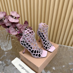 Sergio Rossi SR Mermaid Caged Crystals Pink Leather Heeled Sandals 100MM Sergio Rossi SR Mermaid Caged Crystals Pink Leather Heeled Sandals 100MM