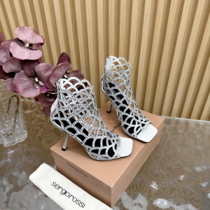 Sergio Rossi SR Mermaid Caged Crystals White Leather Heeled Sandals 100MM Sergio Rossi SR Mermaid Caged Crystals White Leather Heeled Sandals 100MM
