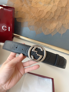 Gucci Interlocking G Buckle Black GG Embossed Leather Belt 40MM Gucci Interlocking G Buckle Black GG Embossed Leather Belt 40MM