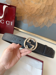 Gucci Interlocking G Buckle Black GG Embossed Leather Belt 40MM Gucci Interlocking G Buckle Black GG Embossed Leather Belt 40MM