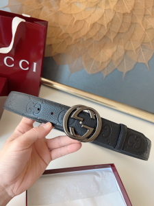 Gucci Interlocking G Buckle Black GG Embossed Leather Belt 40MM Gucci Interlocking G Buckle Black GG Embossed Leather Belt 40MM