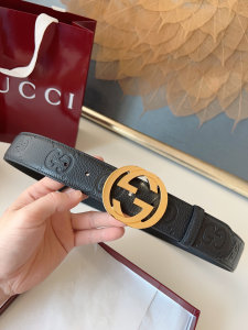 Gucci Interlocking G Buckle Black GG Embossed Leather Belt 40MM Gucci Interlocking G Buckle Black GG Embossed Leather Belt 40MM