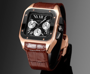 Cartier Santos 100 XL Chronograph Watch Black Dial and Red Crocodile Leather 42MM Cartier Santos 100 XL Chronograph Watch Black Dial and Red Crocodile Leather 42MM