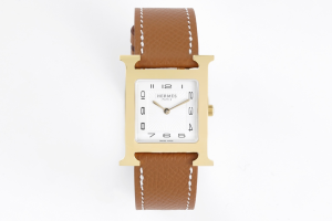 Hermes Heure H Quartz Watch White Dial and Brown Leather Hermes Heure H Quartz Watch White Dial and Brown Leather