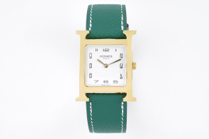 Hermes Heure H Quartz Watch White Dial and Green Leather Hermes Heure H Quartz Watch White Dial and Green Leather