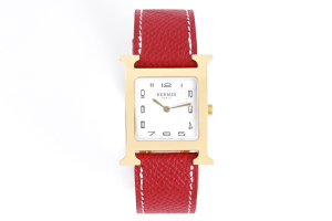 Hermes Heure H Quartz Watch White Dial and Red Leather Hermes Heure H Quartz Watch White Dial and Red Leather