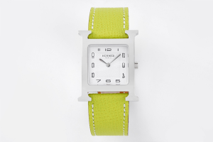 Hermes Heure H Quartz Watch White Dial and Yellow Green Leather Hermes Heure H Quartz Watch White Dial and Yellow Green Leather