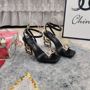 Dolce Gabbana DG Heeled Black Leather Sandals Dolce Gabbana DG Heeled Black Leather Sandals