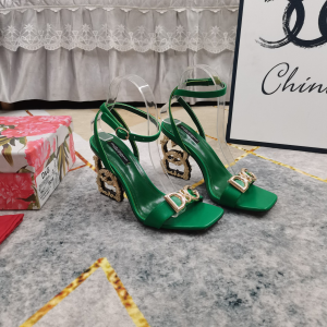 Dolce Gabbana DG Heeled Green Leather Sandals Dolce Gabbana DG Heeled Green Leather Sandals