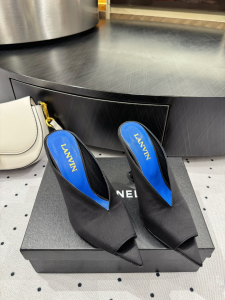 Lanvin Mule Midnight Step Black Satin High Heeled Sandals 100MM Lanvin Mule Midnight Step Black Satin High Heeled Sandals 100MM