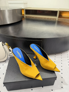 Lanvin Mule Midnight Step Yellow Satin High Heeled Sandals 100MM Lanvin Mule Midnight Step Yellow Satin High Heeled Sandals 100MM