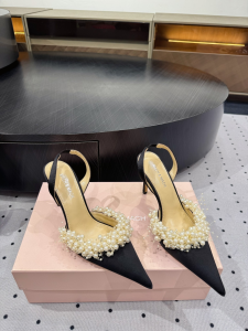 MACH and MACH Floating Pearl Satin Slingback Pumps Black 90MM MACH and MACH Floating Pearl Satin Slingback Pumps Black 90MM