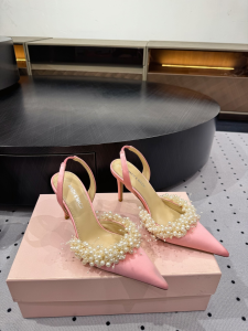MACH and MACH Floating Pearl Satin Slingback Pumps Pink 90MM MACH and MACH Floating Pearl Satin Slingback Pumps Pink 90MM
