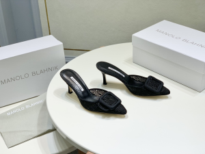 Manolo Blahnik Maysale Lace and Satin Heeled Mules Black 70MM Manolo Blahnik Maysale Lace and Satin Heeled Mules Black 70MM