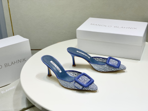 Manolo Blahnik Maysale Lace and Satin Heeled Mules Blue 70MM Manolo Blahnik Maysale Lace and Satin Heeled Mules Blue 70MM