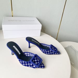 Manolo Blahnik Maysale Suede and Mesh Heeled Mules Blue 70MM Manolo Blahnik Maysale Suede and Mesh Heeled Mules Blue 70MM