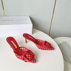 Manolo Blahnik Maysale Suede and Mesh Heeled Mules Red 70MM Manolo Blahnik Maysale Suede and Mesh Heeled Mules Red 70MM