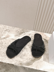 The Row Sara Flip Flop Slide Sandals Black Elastic and Leather The Row Sara Flip Flop Slide Sandals Black Elastic and Leather