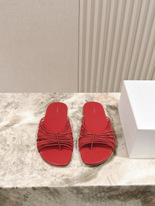 The Row Sara Flip Flop Slide Sandals Red Elastic and Leather The Row Sara Flip Flop Slide Sandals Red Elastic and Leather