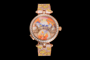 Van Cleef and Arpels Pont des Amoureux Diamond Watch White Orange Dial and Rose Gold 38MM Van Cleef and Arpels Pont des Amoureux Diamond Watch White Orange Dial and Rose Gold 38MM
