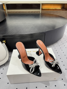 Amina Muaddi Rosie Crystal Embellished Black Patent Leather Slipper High Heeled Slides Sandals 95MM Amina Muaddi Rosie Crystal Embellished Black Patent Leather Slipper High Heeled Slides Sandals 95MM