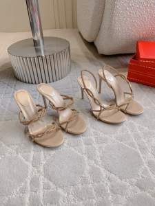 Rene Caovilla Braid Beige High Heeled Slider Sandals 90MM Rene Caovilla Braid Beige High Heeled Slider Sandals 90MM