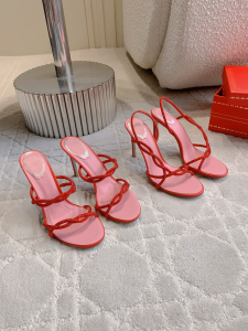 Rene Caovilla Braid Red High Heeled Slider Sandals 90MM Rene Caovilla Braid Red High Heeled Slider Sandals 90MM