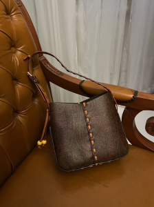 Etro Volcano Paisley Canvas Bucket Shoulder Bag Dark Brown Etro Volcano Paisley Canvas Bucket Shoulder Bag Dark Brown