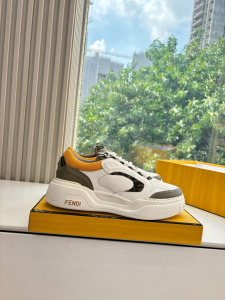 Fendi Force Low Tops Sneakers White Brown Yellow Leather Fendi Force Low Tops Sneakers White Brown Yellow Leather