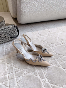 Rene Caovilla Morgana Embellished Beige Leather Slingback Pumps 75MM Rene Caovilla Morgana Embellished Beige Leather Slingback Pumps 75MM